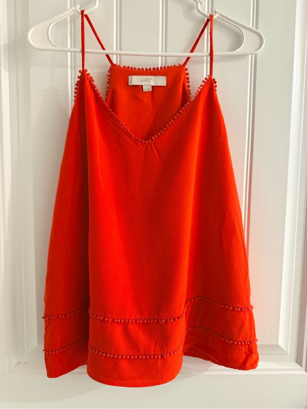 100% Viscose, LOFT Bright Red Pom-Trim Spaghetti Strap Camisole
